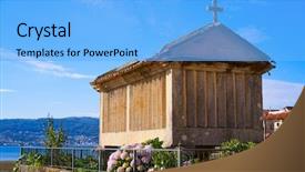  Presentation with study children village - Presentation design with estuaries - horreo in combarro galician village background and a  colored foreground