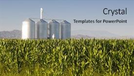  Presentation with corn ethanol - Cool new slide set with ethanol - corn crop with farm silos backdrop and a light blue colored foreground