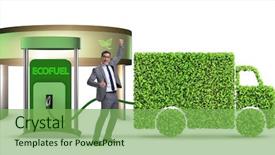  Presentation with vehicles - Presentation design consisting of ethanol - man in ecofuel concept background and a seafoam green colored foreground