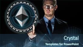  Presentation with virtual technology - Colorful PPT theme enhanced with ethereum hologram over black backdrop and a ocean colored foreground