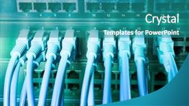  Presentation with information technology - Cool new PPT theme with ethernet cables connected to internet backdrop and a teal colored foreground