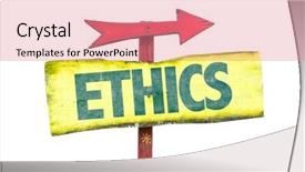  Presentation with ethics - Slide deck having ethical decisions - ethics sign isolated on white background and a coral colored foreground