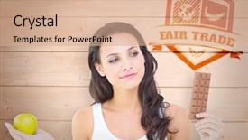  Presentation with apple - Beautiful theme featuring ethical decisions - pretty brunette deciding between apple backdrop and a coral colored foreground