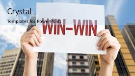  Presentation with win - Slide set featuring ethical decisions - win-win placard with cityscape background background and a  colored foreground