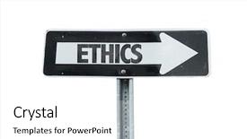  Presentation with ethics - Colorful presentation theme enhanced with ethics direction sign isolated backdrop and a white colored foreground