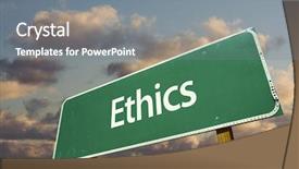  Presentation with business ethics - Audience pleasing presentation consisting of ethics green road sign backdrop and a gray colored foreground