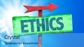  Presentation with ethics - Cool new slide deck with ethical decisions - ethics sign with sky background backdrop and a light blue colored foreground