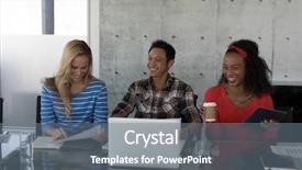  Presentation with front office - Colorful slide deck enhanced with laughing while working at table backdrop and a gray colored foreground