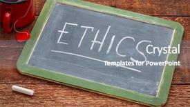  Presentation with tea cup - PPT theme consisting of ethics word - white chalk handwriting background and a gray colored foreground