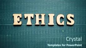  Presentation with ethics - Amazing PPT layouts having ethics-word-on-a-wood backdrop and a ocean colored foreground