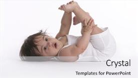  Presentation with stretch - Slide deck with ethnic babies - baby girl doing stretch exercise background and a  colored foreground
