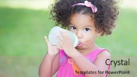  Presentation with baby bottle - Presentation design with ethnic babies - cute latin girl drinking background and a coral colored foreground