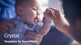  Presentation with mom baby - Beautiful PPT theme featuring ethnic babies - cute mixed race infant holds backdrop and a ocean colored foreground