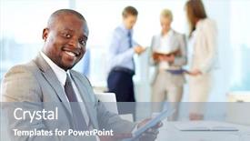  Presentation with army leader - Slide deck with ethnic background - portrait of happy leader background and a light blue colored foreground