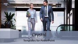  Presentation with multi ethnic group - PPT theme featuring ethnic business people group walking background and a  colored foreground