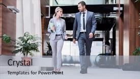  Presentation with multi ethnic group - PPT theme enhanced with ethnic business people group walking background and a  colored foreground