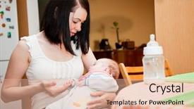  Presentation with home care - Presentation having ethnic care - adorable baby and mother background and a coral colored foreground