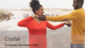  Presentation with ethnic - Beautiful presentation design featuring ethnic couple dancing on pavement backdrop and a coral colored foreground