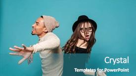  Presentation with dance beautiful couple dancing ballroom - Colorful theme enhanced with ethnic dance - happy young multiracial couple dancing backdrop and a teal colored foreground