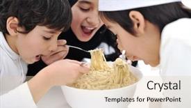  Presentation with arabic food - Cool new slide set with ethnic food - three arabic children eating together backdrop and a lemonade colored foreground