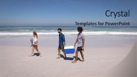  Presentation with ethnic group - Presentation design with ethnic friends carrying ice box background and a teal colored foreground