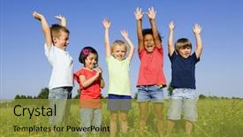  Presentation with multi ethnic group - Audience pleasing slides consisting of ethnic group of children outdoor backdrop and a gold colored foreground