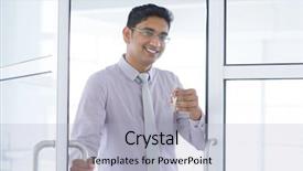  Presentation with handover - Audience pleasing presentation theme consisting of ethnic malaysia background - asian indian property agent handover backdrop and a light blue colored foreground