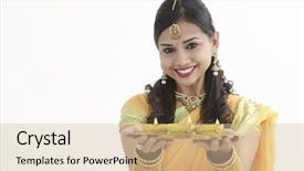  Presentation with ethnic malaysia - Presentation having ethnic malaysia background - indian woman in glamorous traditional background and a soft green colored foreground