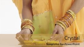 Presentation with indian traditional - Presentation theme having ethnic malaysia background - indian woman in glamorous traditional background and a gold colored foreground