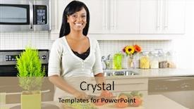  Presentation with black woman at gas station - Cool new PPT layouts with ethnic minority - smiling black woman cutting vegetables backdrop and a coral colored foreground