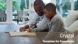  Presentation with homework - Colorful theme enhanced with ethnic parent child - father helping his son backdrop and a gray colored foreground