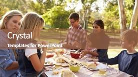  Presentation with families - Colorful PPT layouts enhanced with ethnic parent child - two families having a picnic backdrop and a tawny brown colored foreground