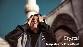  Presentation with ethnic - Audience pleasing presentation design consisting of ethnic-portrait-of-an-attractive backdrop and a wine colored foreground