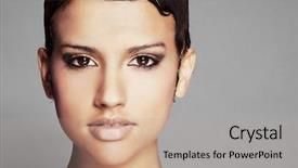  Presentation with eyes - Slide deck featuring ethnic skincare - beautiful young woman with short background and a light gray colored foreground