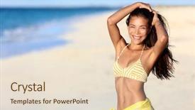  Presentation with tropical beach sunset - Slide deck with ethnic skincare - happy beach sexy bikini body background and a lemonade colored foreground