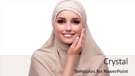  Presentation with woman muslim - Audience pleasing PPT theme consisting of ethnic skincare - woman in traditional muslim clothing backdrop and a soft green colored foreground