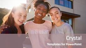  Presentation with high school testing multicultural - Colorful PPT theme enhanced with ethnic students - portrait of female high school backdrop and a coral colored foreground