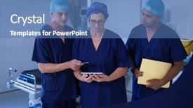  Presentation with digital healthcare - Audience pleasing slide set consisting of ethnic surgeons discussing over digital backdrop and a teal colored foreground