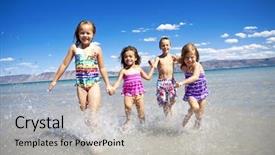  Presentation with diverse children - PPT layouts with children playing at the beach background and a light gray colored foreground