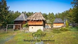  Presentation with museum - Slide deck enhanced with ethno-village sirogojno the old village museum in sunset zlatibor mountain serbia background and a gold colored foreground