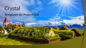  Presentation with rural tourism concept - PPT layouts featuring ethnographic museum-estate glaumbaer iceland background and a light blue colored foreground