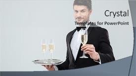  Presentation with waiter - PPT theme with etiquette - attractive young waiter in tuxedo background and a light gray colored foreground