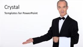  Presentation with waiter - Cool new PPT layouts with etiquette - grey haired waiter backdrop and a white colored foreground