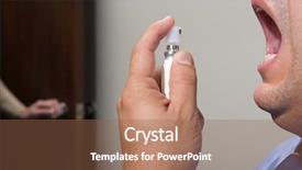  Presentation with medical procedure simulation using plasma - Slides with etiquette - man using breath freshener background and a  colored foreground