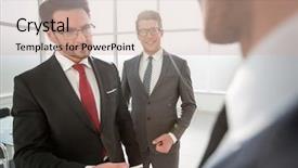  Presentation with hand shake telephone - Colorful presentation theme enhanced with etiquette - manager shaking the hand backdrop and a soft green colored foreground