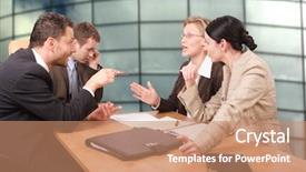  Presentation with negotiation - PPT theme with etiquette - negotiation business meeting of four background and a coral colored foreground