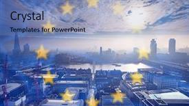  Presentation with aerial - Audience pleasing slide deck consisting of eu - eu flag and aerial view backdrop and a teal colored foreground