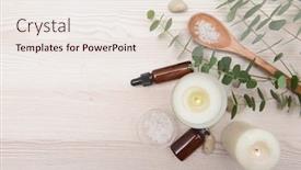  Presentation with eucalyptus leaves - Beautiful slide set featuring eucalyptus-leaves-and-candle-bottles backdrop and a sky blue colored foreground