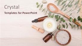  Presentation with eucalyptus leaves - Beautiful slide set featuring eucalyptus-leaves-and-candle-bottles backdrop and a lemonade colored foreground