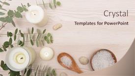  Presentation with eucalyptus leaves - PPT theme consisting of eucalyptus leaves and candle stones salt in spoon bowl on wooden background background and a lemonade colored foreground